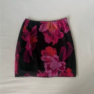 SHEIN Black and Pink Floral Mini Skirt